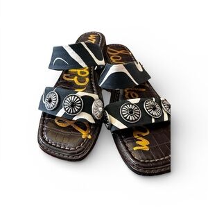 Sam Edelman Black and White Sandals with Silver Accents